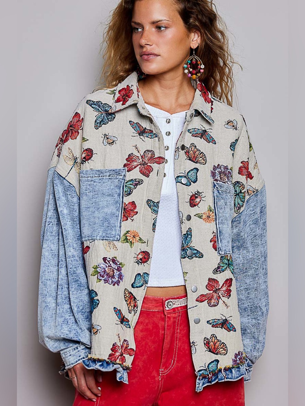 POL “ Dreamwalk Jacket “ 100% Cotton Tapestry | Butterfly / Denim